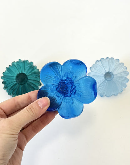 "Garden Path" Cast Glass Flowers Set - "Cool Winter" with Jade