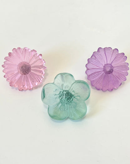 "Garden Path" Cast Glass Flowers Set - "Bright Summer" with Pink