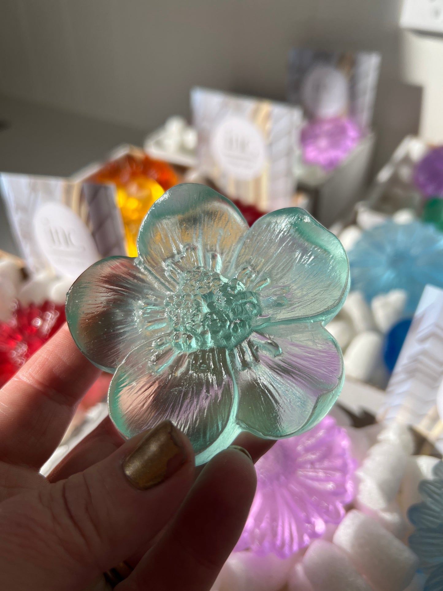 "Garden Path" Cast Glass Flowers Set - "Bright Summer" with Pink