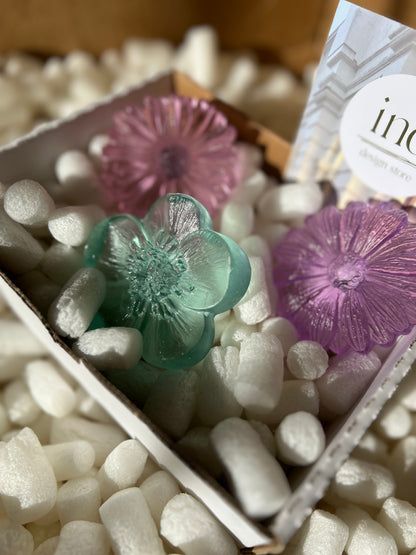 "Garden Path" Cast Glass Flowers Set - "Bright Summer" with Pink