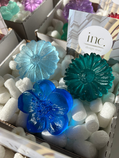 "Garden Path" Cast Glass Flowers Set - "Cool Winter" with Jade