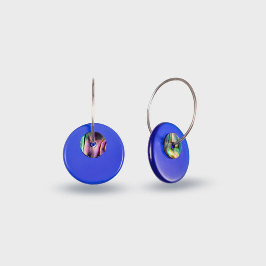 Glass Paua Disc Earrings - Dark Blue