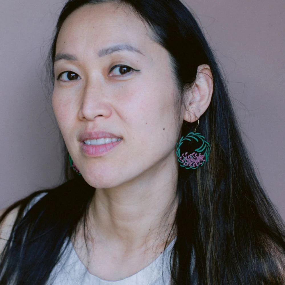 Grevillea Wreath Earrings in Black, Green & Pink