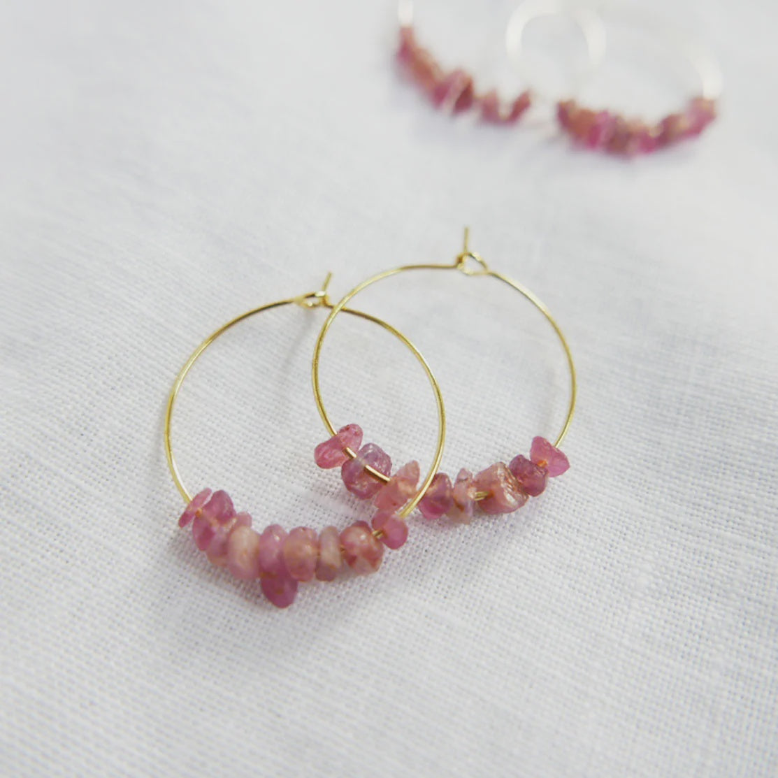 Goodheart Gold Hoop Earrings - Pink Tourmaline