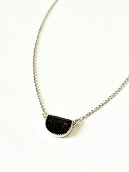 Black Rutile Quartz Necklace, Sterling Silver Chain