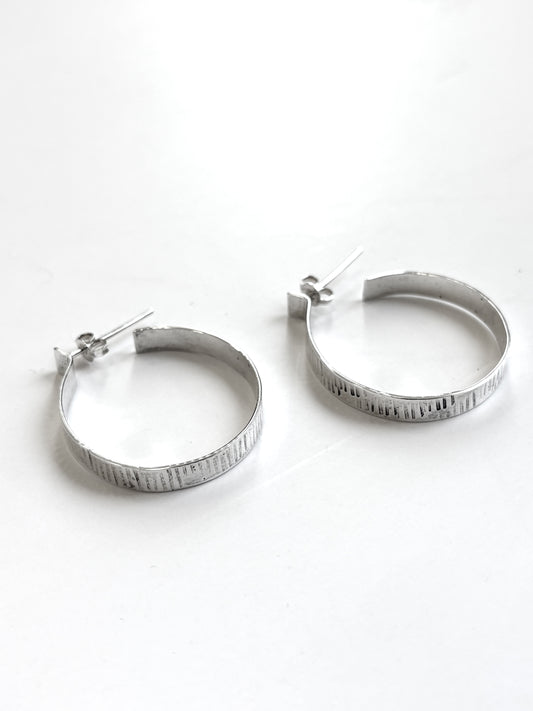 Silver Hoop with Lines Earrings