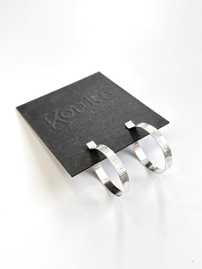 Silver Hoop with Lines Earrings