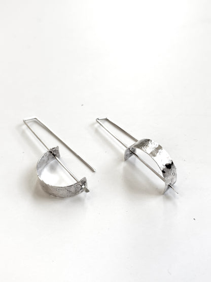 Silver Wide Curve on Long Post Earrings