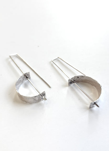 Silver Wide Curve on Long Post Earrings