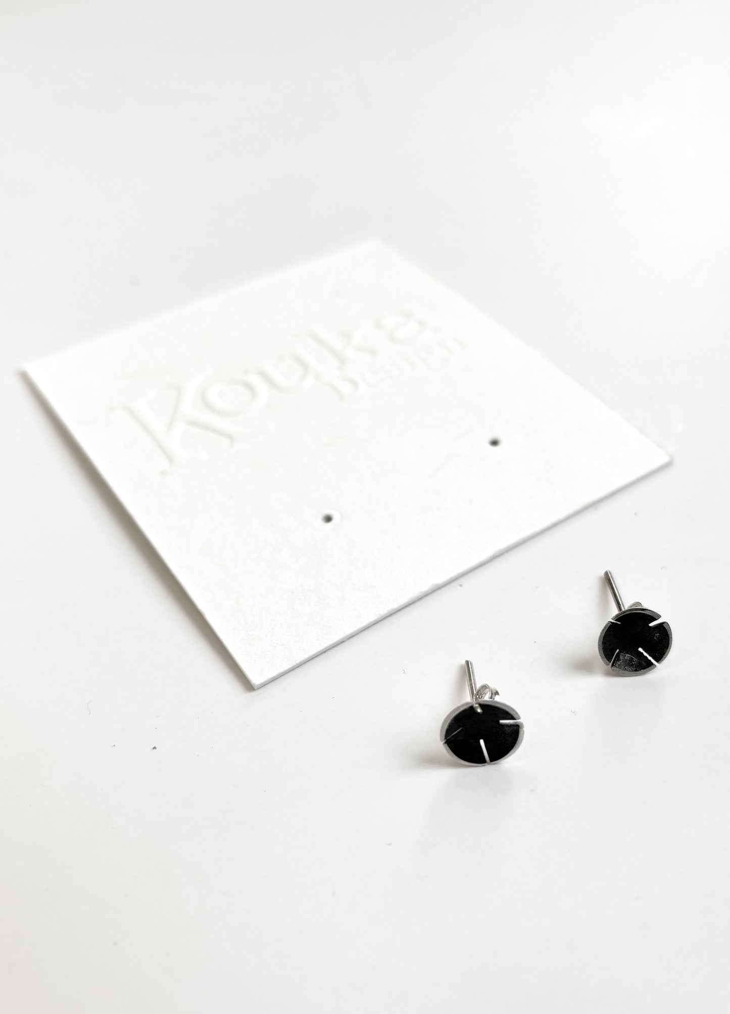 Silver + Oxidised Studs with Lines earrings