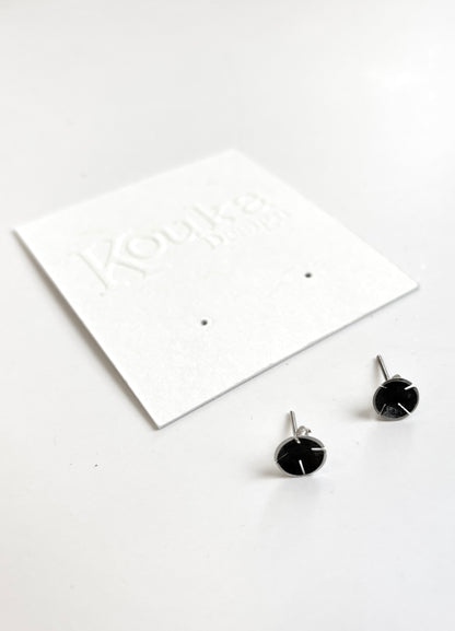 Silver + Oxidised Studs with Lines earrings