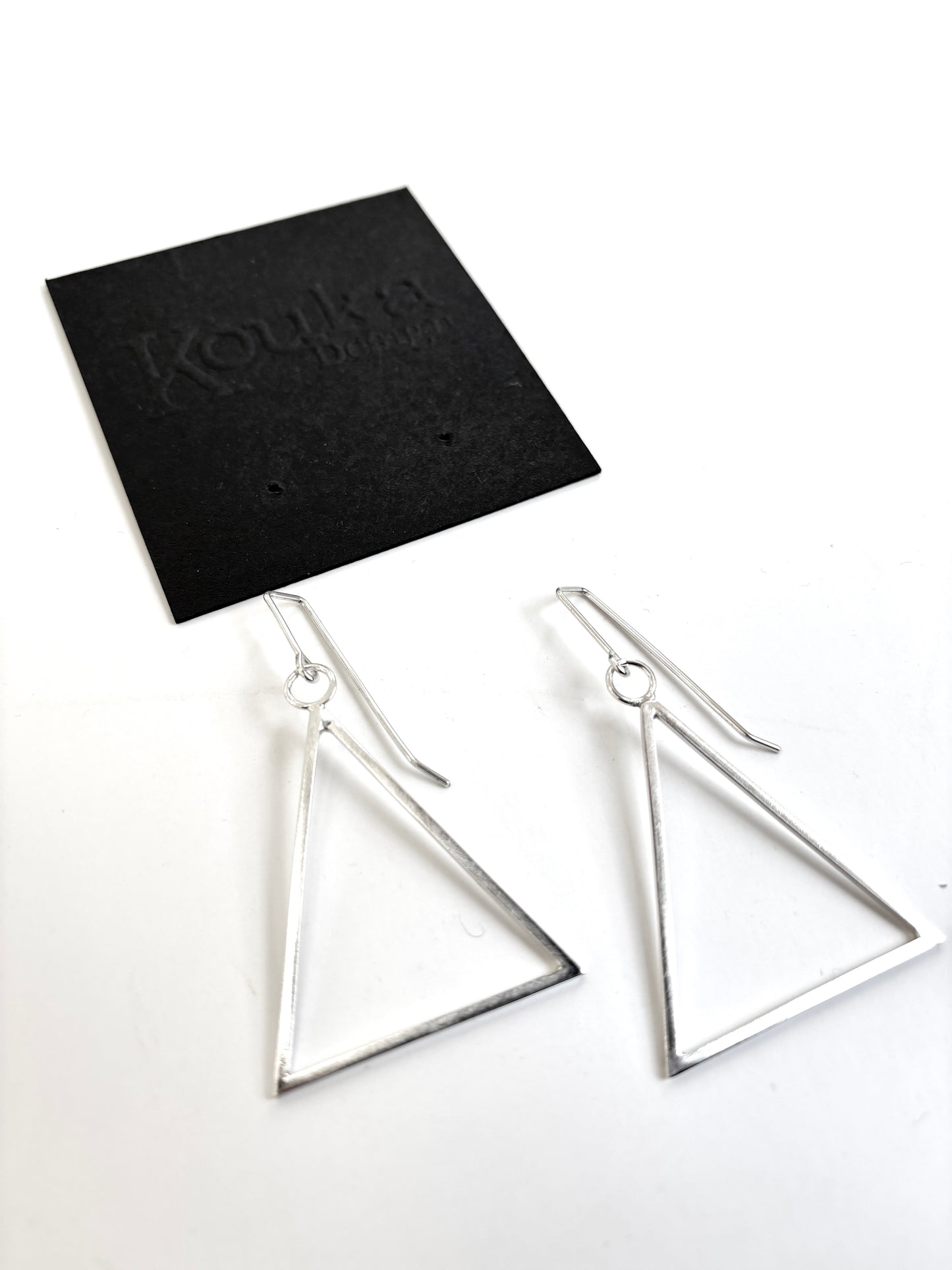 Silver Large Triangle Dangle Earrings