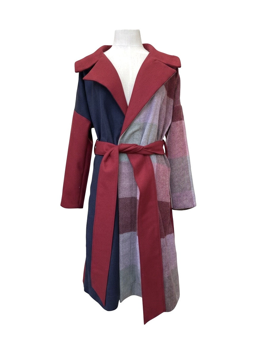 One-Off "Niki" Coat - Burgundy / Navy