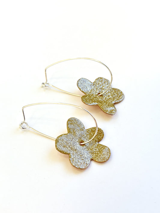 Bonnie Drop Flower Earrings - Gold Glitter