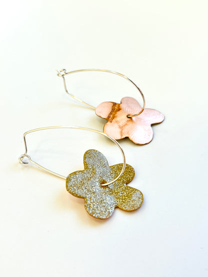 Bonnie Drop Flower Earrings - Gold Glitter