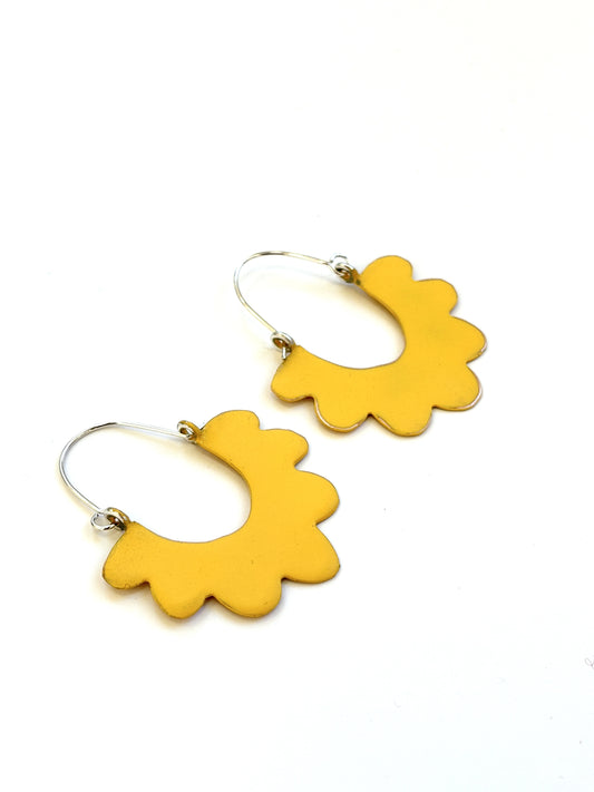 Ruffle Hoop Earrings - Mustard