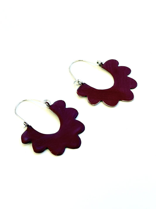 Ruffle Hoop Earrings - Crimson