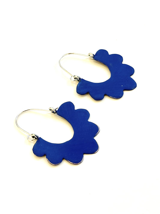 Ruffle Hoop Earrings - Dark Blue