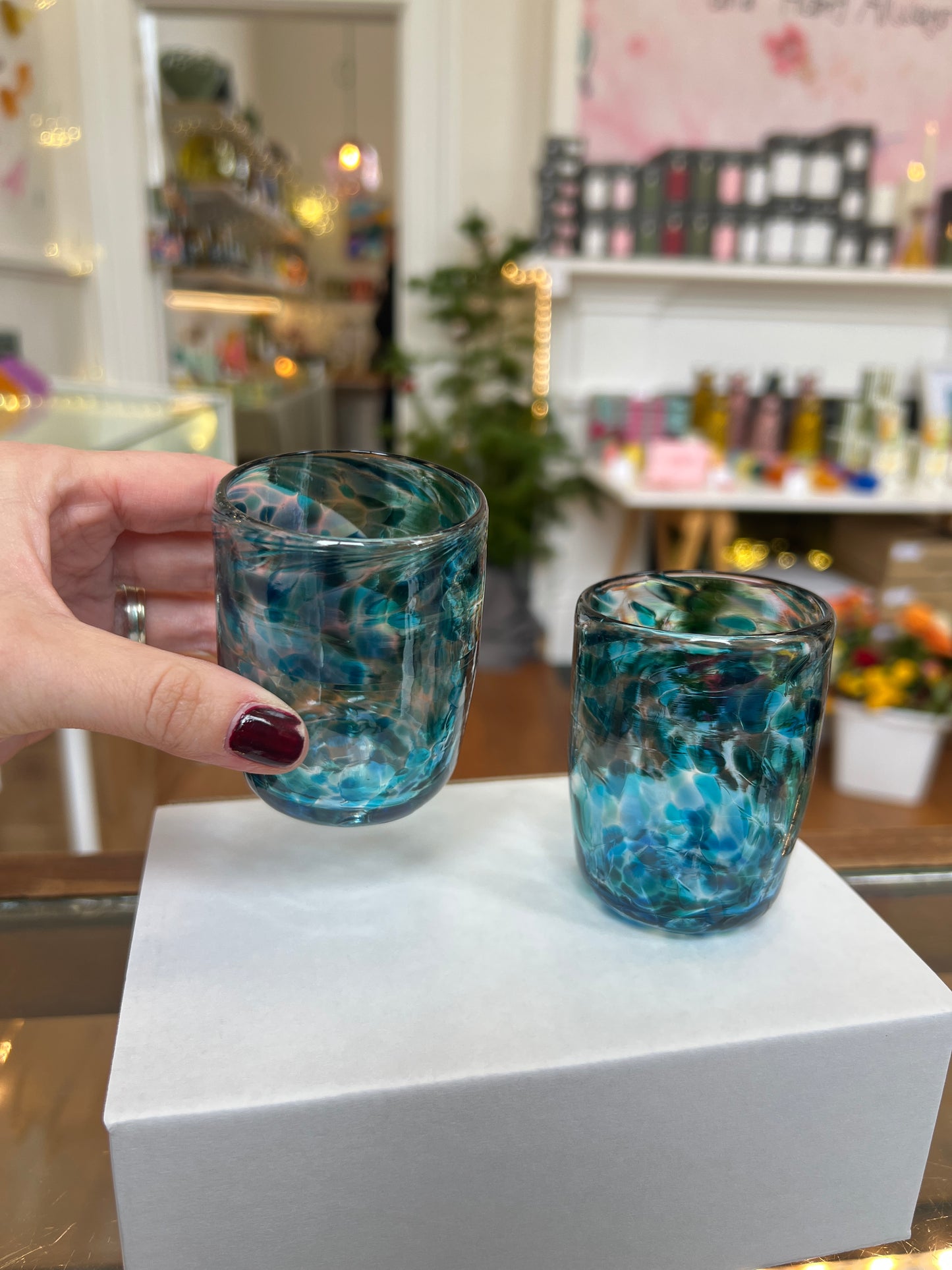 Pair of Handblown Shot Glasses - Ocean Blue