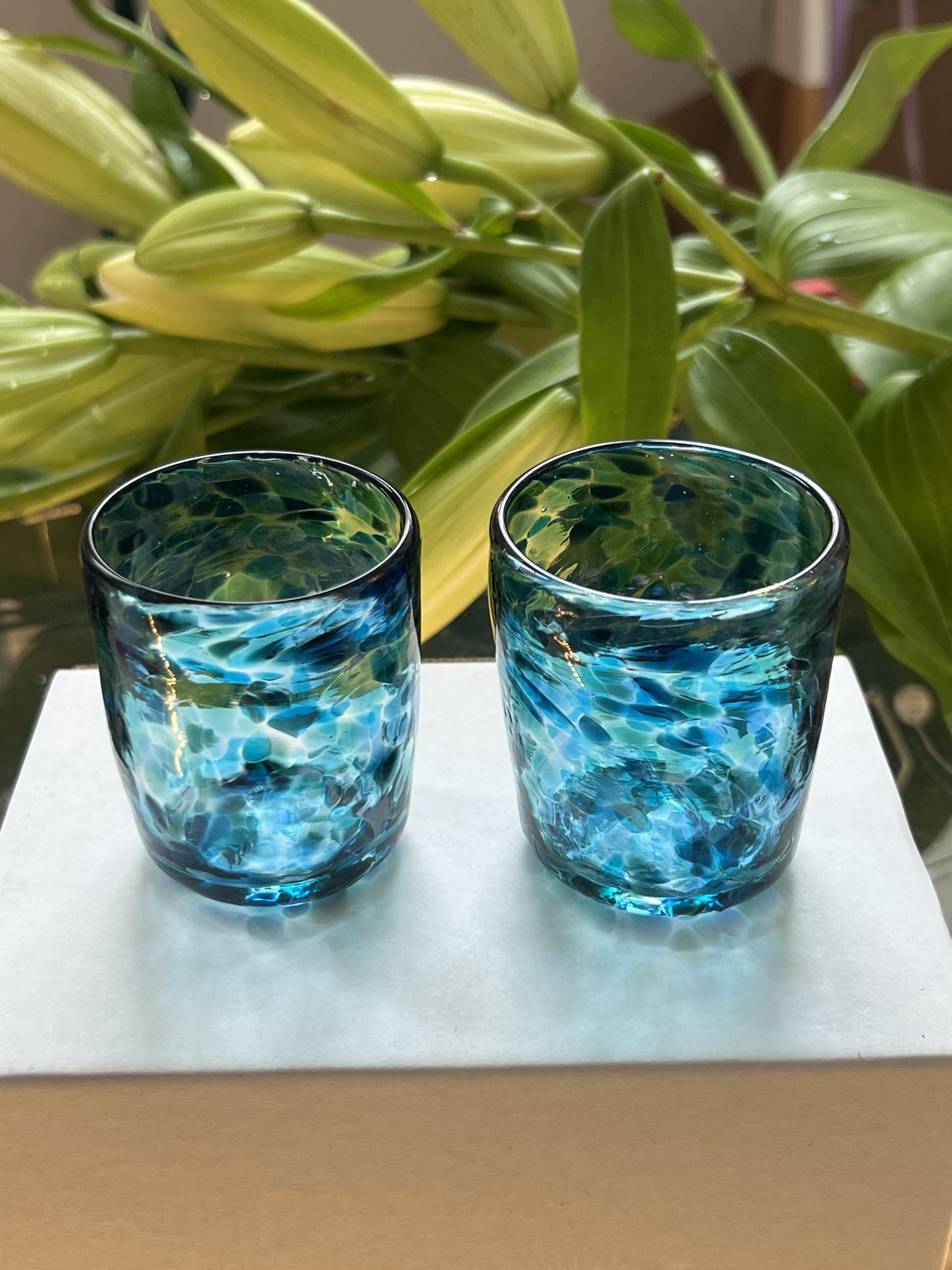 Pair of Handblown Shot Glasses - Ocean Blue