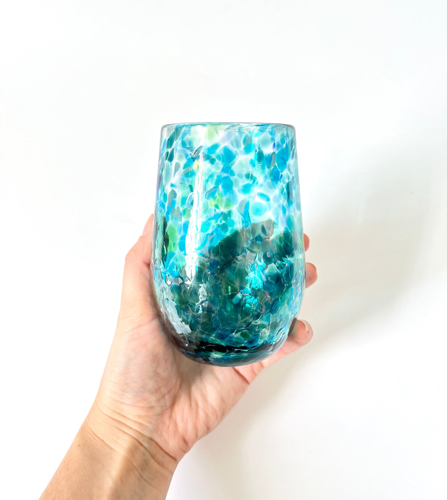 Handblown Glass Tumbler - Teal Blues/Greens