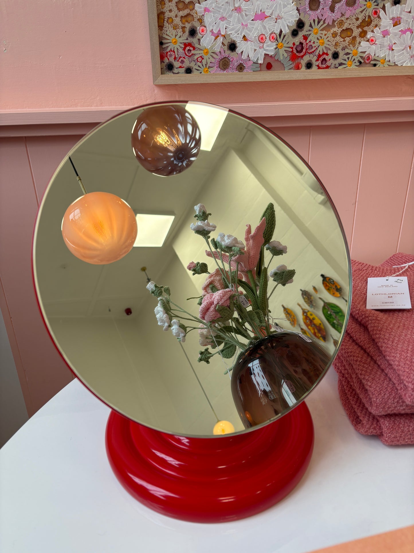 Ripple Mirror - Red - handmade from timber
