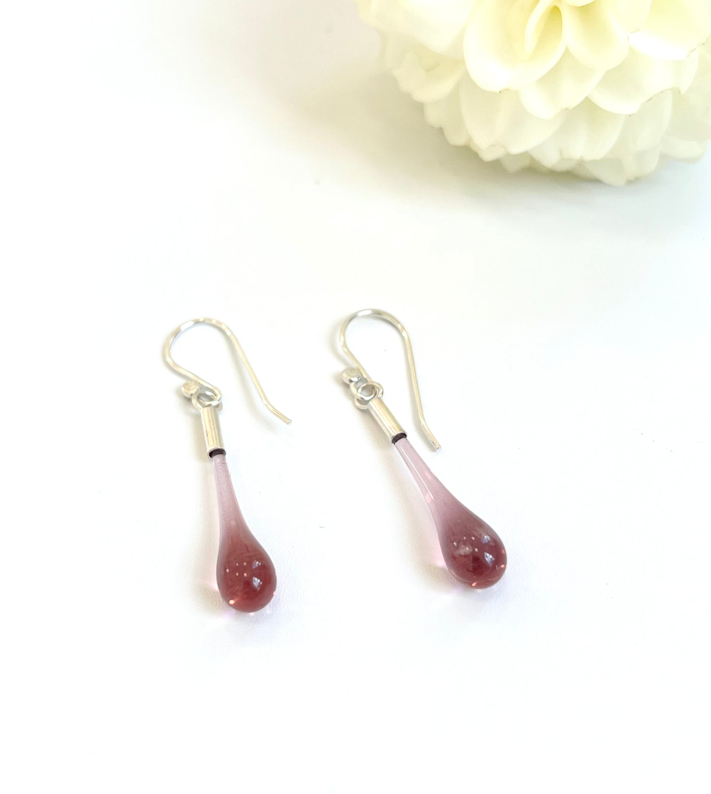 Glass Teardrop Earrings - Aubergine