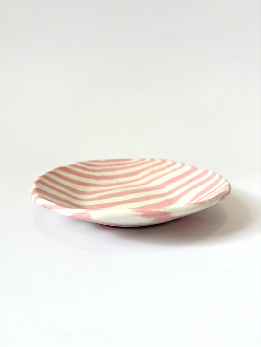 Ceramic Nerikomi Flat Dish - Pink Stripe