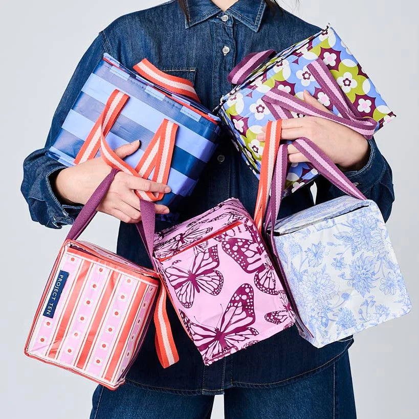Mini Insulated Tote Bag - Blue Stripe