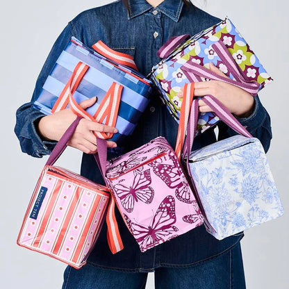Mini Insulated Tote Bag - Blue Stripe