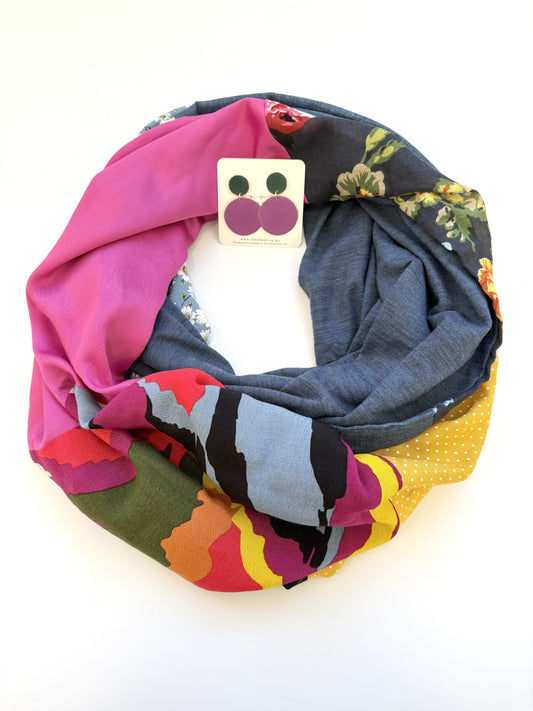 Infinity Scarf - Hot Pink and blue Florals / Blue