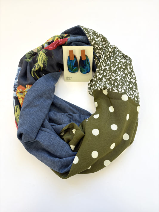 Merino Rayon Blend Infinity Scarf - Green and blues / Blue Merino