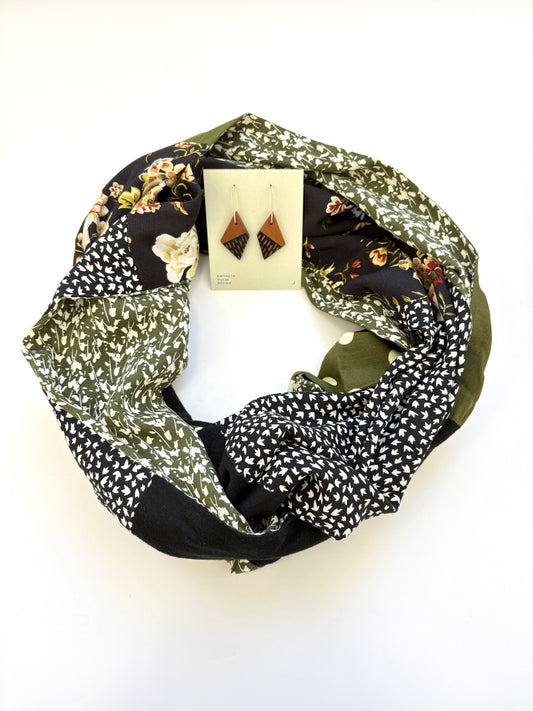 Infinity Scarf - Dark Olive Green Florals / Black