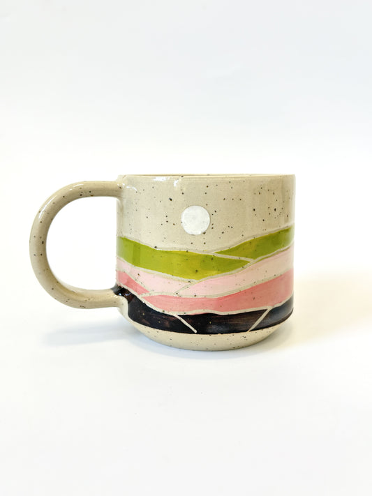 Ceramic Landscape Mug - Pink & Green