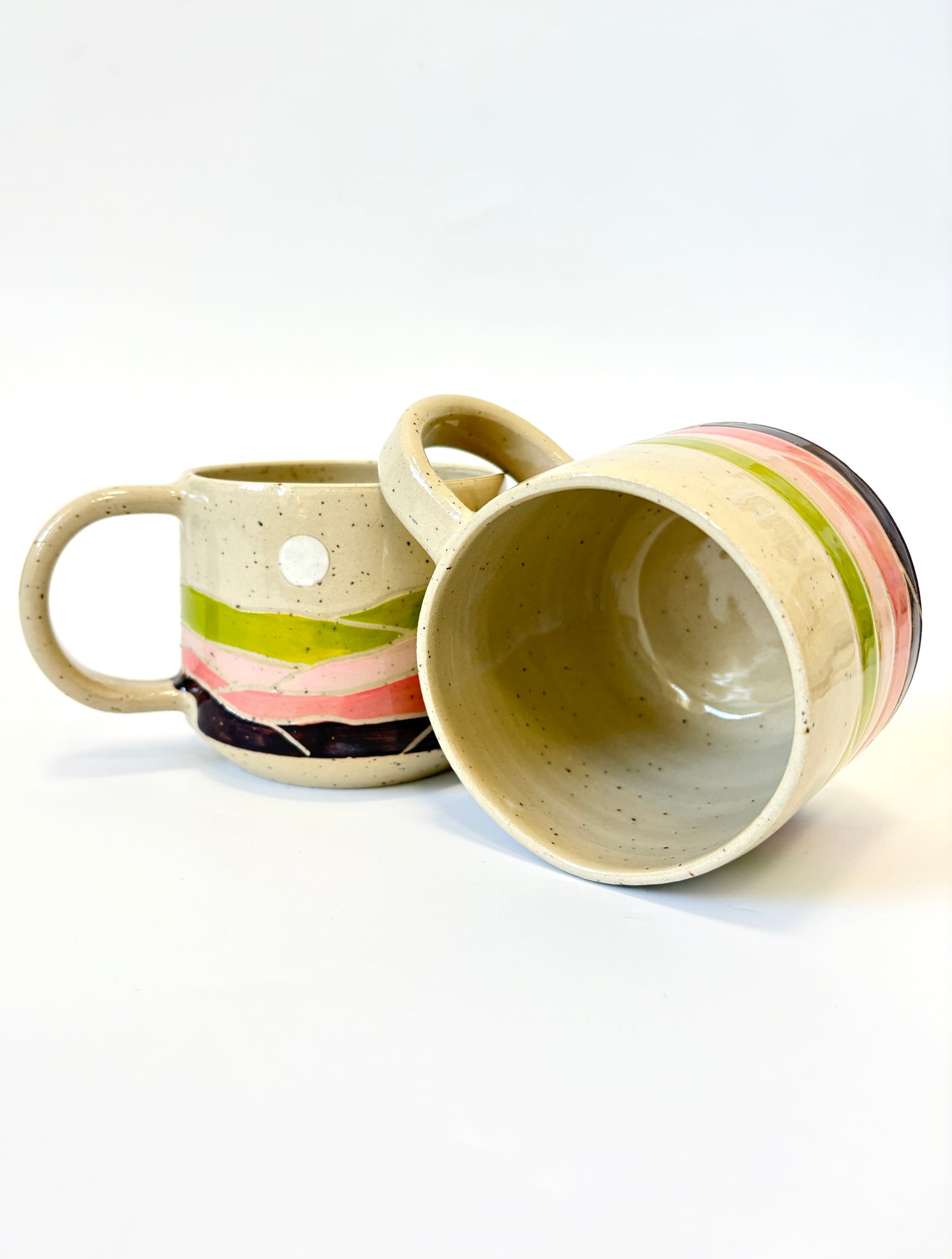 Ceramic Landscape Mug - Pink & Green