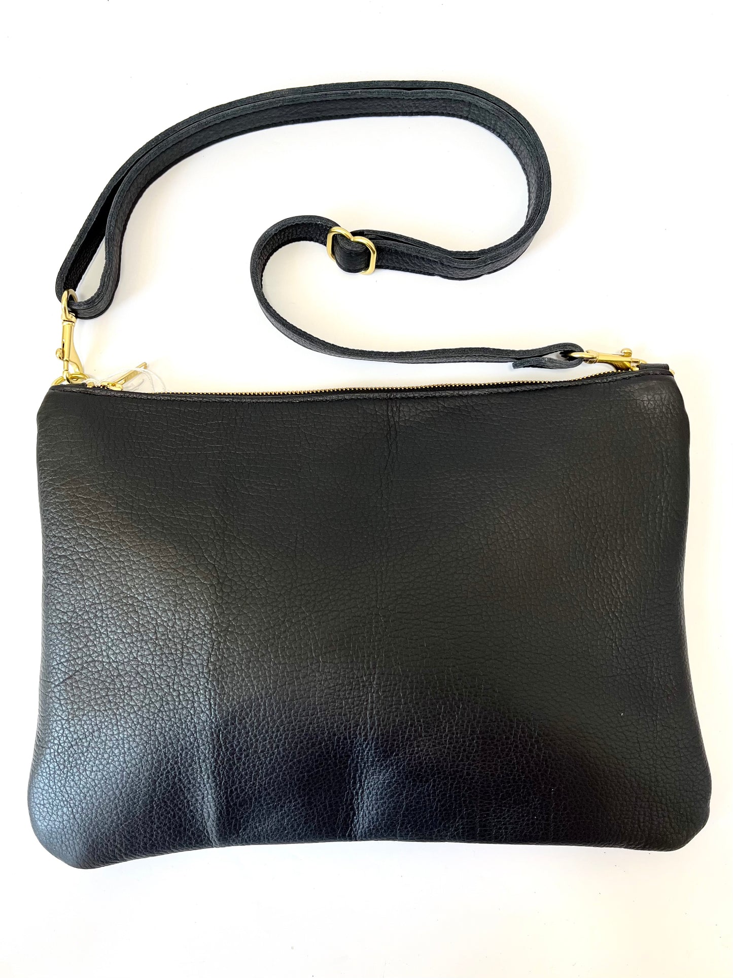 Leather Handbag Double Trouble - Black with Protea Patch Lining