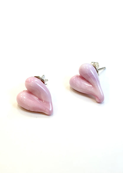 Glass Heart Studs - Soft Pink
