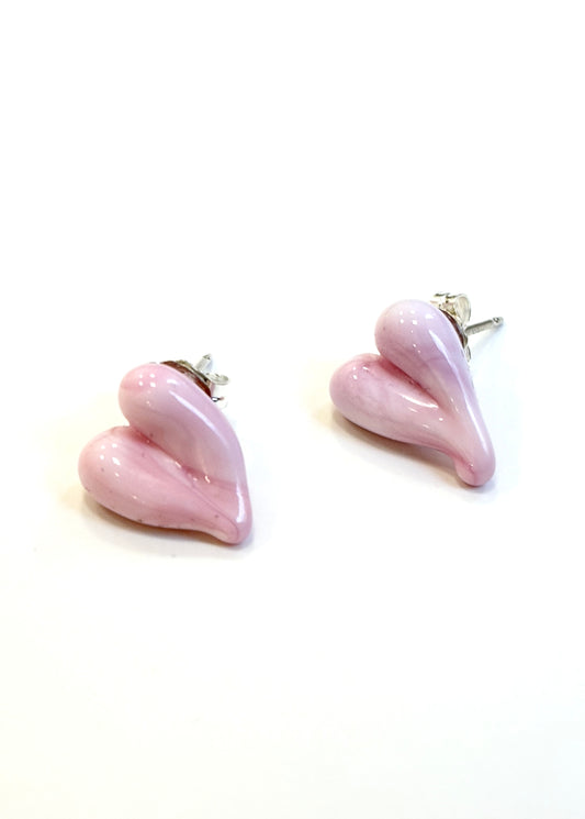 Glass Heart Studs - Soft Pink