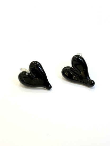 Glass Heart Studs - Black