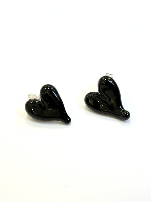 Glass Heart Studs - Black