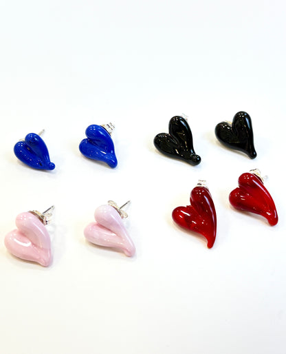 Glass Heart Studs - Soft Pink