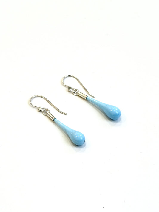 Glass Teardrop Earrings - Baby Blue