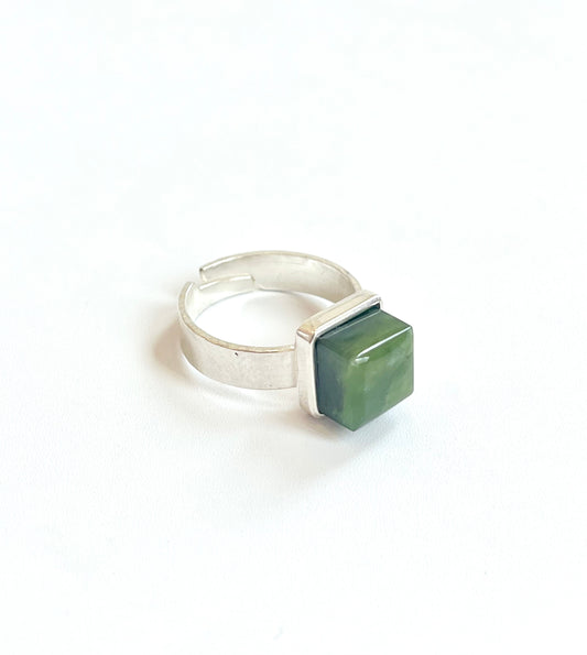 Jade & Sterling Silver Small Cube Adjustable Ring (RI-CU1s)