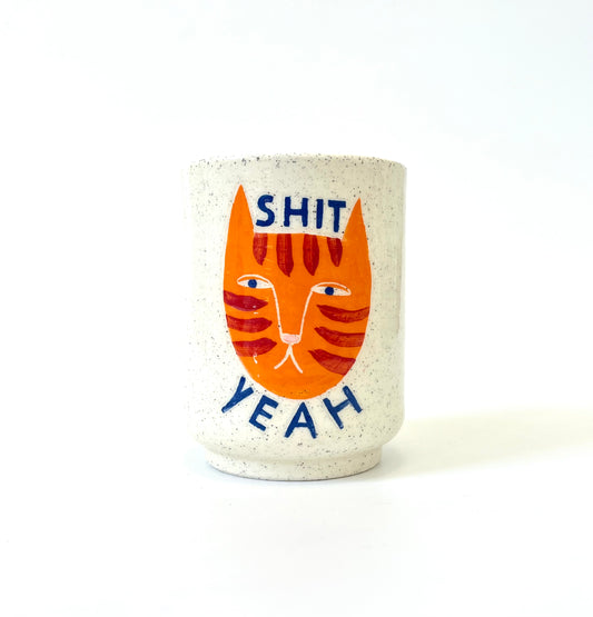 Ceramic Cup by Studio Soph - "Shit Yeah" with Orange Cat