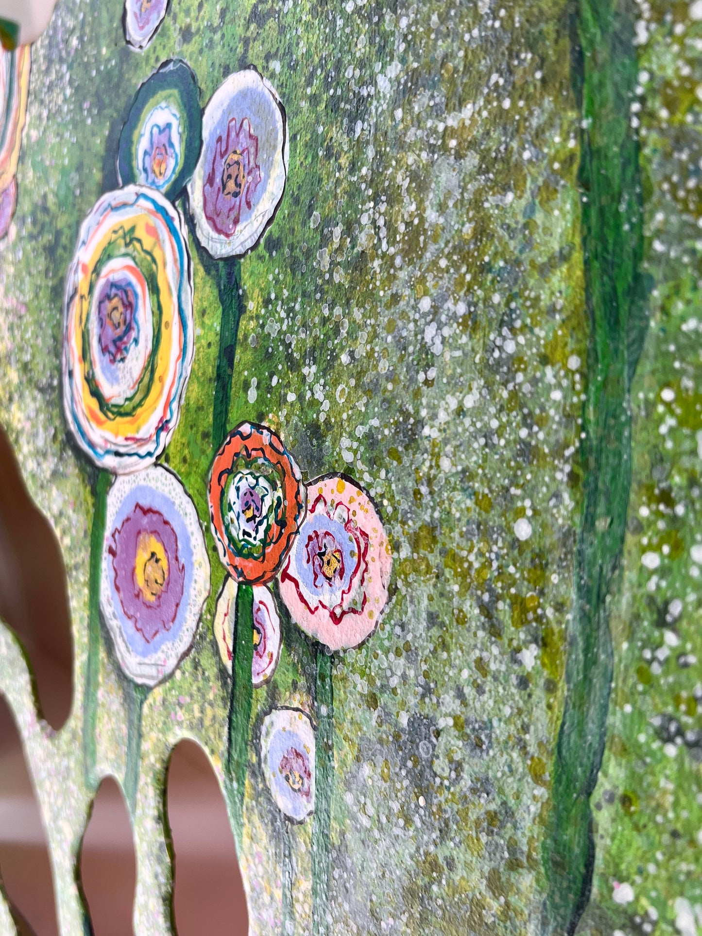 In my Garden original painting by Liz McAuliffe - Large Carved Panel 91.5 x 61