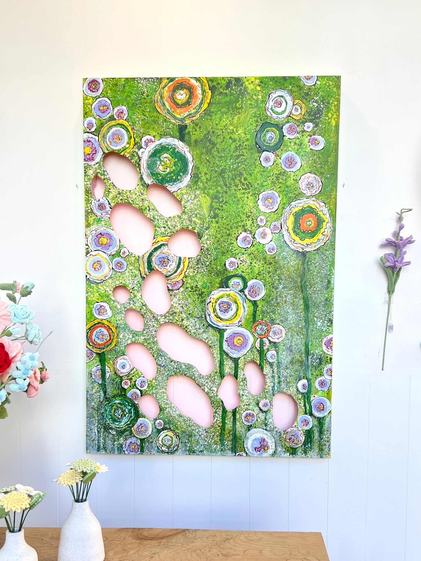 In my Garden original painting by Liz McAuliffe - Large Carved Panel 91.5 x 61