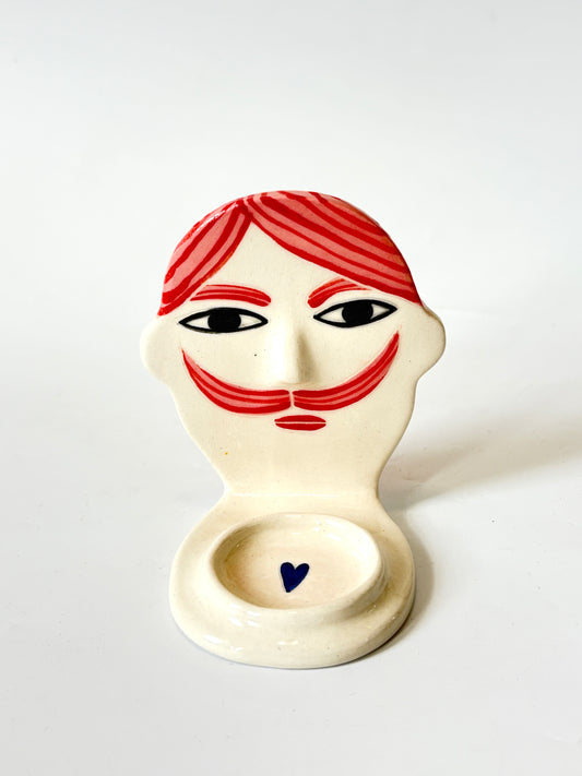 Pink and Red Gentleman Candle Person - Ceramic candle holder by Studio Soph