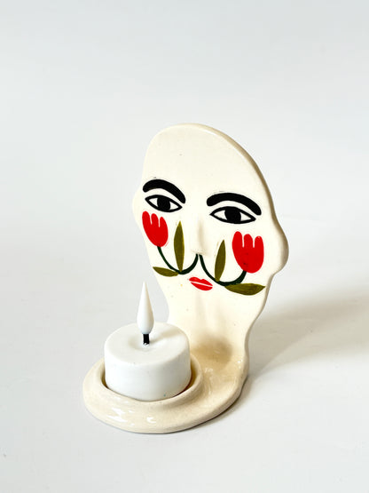 Bald Gentleman Candle Person with Tulip Cheeks - Ceramic candle holder by Studio Soph
