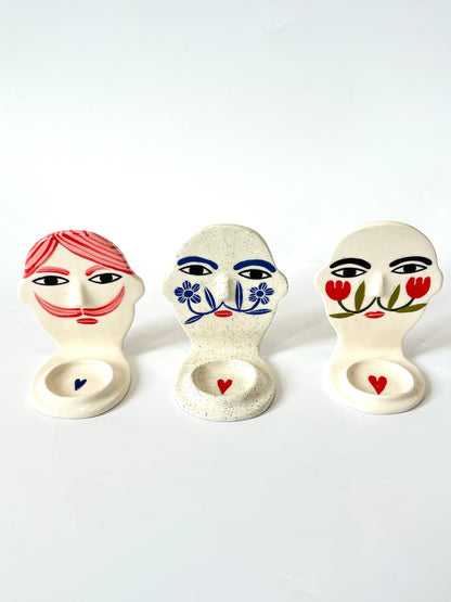 Bald Gentleman Candle Person with Tulip Cheeks - Ceramic candle holder by Studio Soph