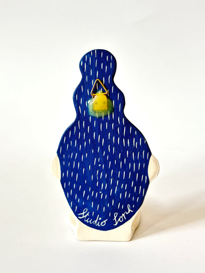 Blue Hair Lady Candle Person with flower cheeks - Ceramic candle holder by Studio Soph